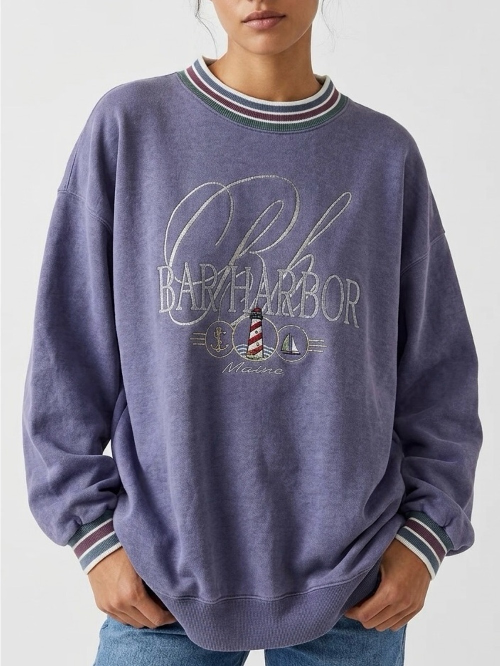 90s Jerzees Vintage Bar Harbor Maine Sweatshirt 2X Purple USA Retro Sporty Prep